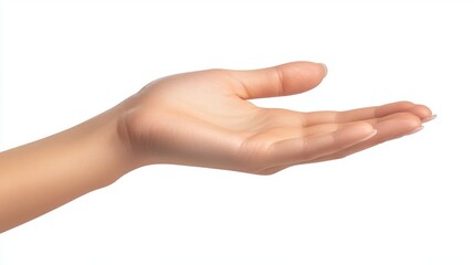 Open palm hand gesture with soft skin on white background