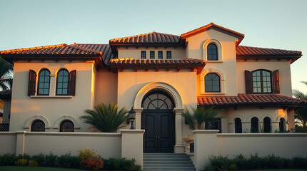 Luxury Mediterranean Villa at Sunset: A Stunning Architectural Masterpiece