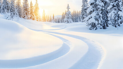 Obraz premium Sonnenuntergang in einem schneebedeckten Wald im Mühlviertel in Oberösterreich. Winterliche Natur erleben bei einem Spaziergang.