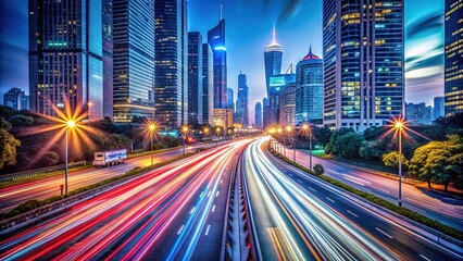 Obraz premium Worldwide car sales boom: A long-exposure look at automotive industry growth and trends.