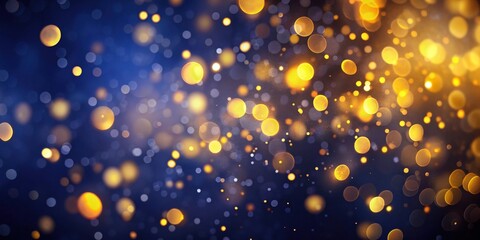 Abstract Dark Blue and Gold Bokeh Background with Sparkling Lights