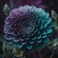 A mystical flower with spiral-shaped petals in ombr&eacute; shades of purple and teal.