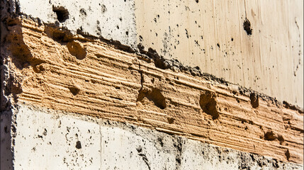 a close up of a wall with a stop sign