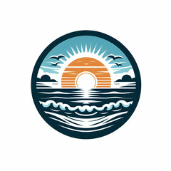 Sunset Silhouette Logo | Minimal Nature Branding Design, Tropical Sunset Emblem, Creative Adventure Badge, Outdoor Landscape Icon for Travel and Lifestyle