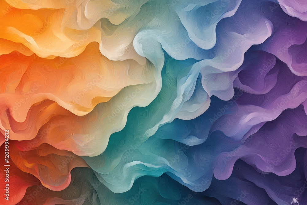 Poster abstract colorful waves flowing together in a soft fluid motion background