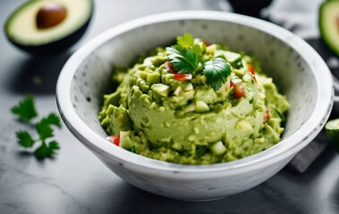 Traditional guacamole in a bowl.