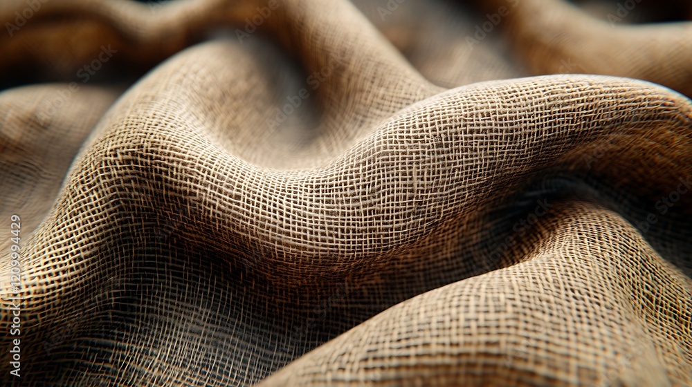 Poster textured burlap fabric: close-up view of rustic burlap fabric with its coarse texture and natural fo