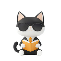 Cool Cat Reading a Book in Sunglasses
