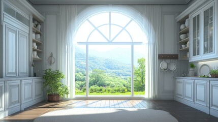 Bright and Airy Kitchen with Large Window and Scenic Mountain View