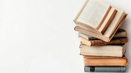 Open Books Stacked on Desk Educational and Research Workspace