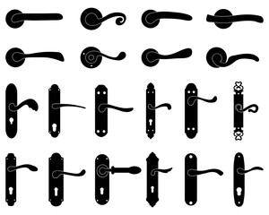 Black silhouettes of door handles on a white background	