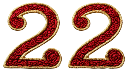 Decorative Red Number 22 with Golden Trim and Floral Design