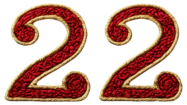 Decorative Red Number 22 with Golden Trim and Floral Design