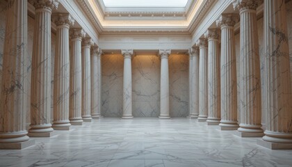 Grand Marble Hallway with Classical Columns: Architecture, Interior Design, Luxury, History, Greco-Roman Style