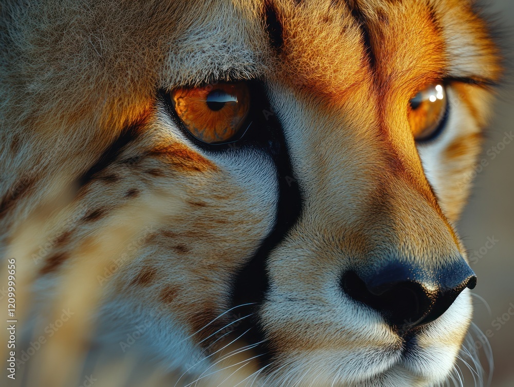 Wall mural close up shot of a cheetah face with a shallow depth of field focus on the eye
