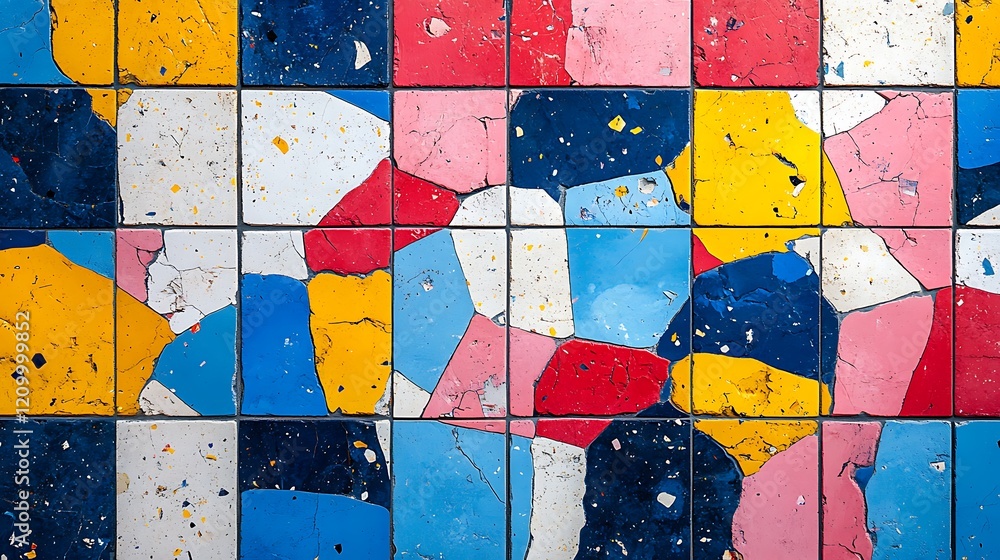 Aufkleber abstract geometric tile pattern: a captivating close-up of colorful tiles arranged in a grid pattern