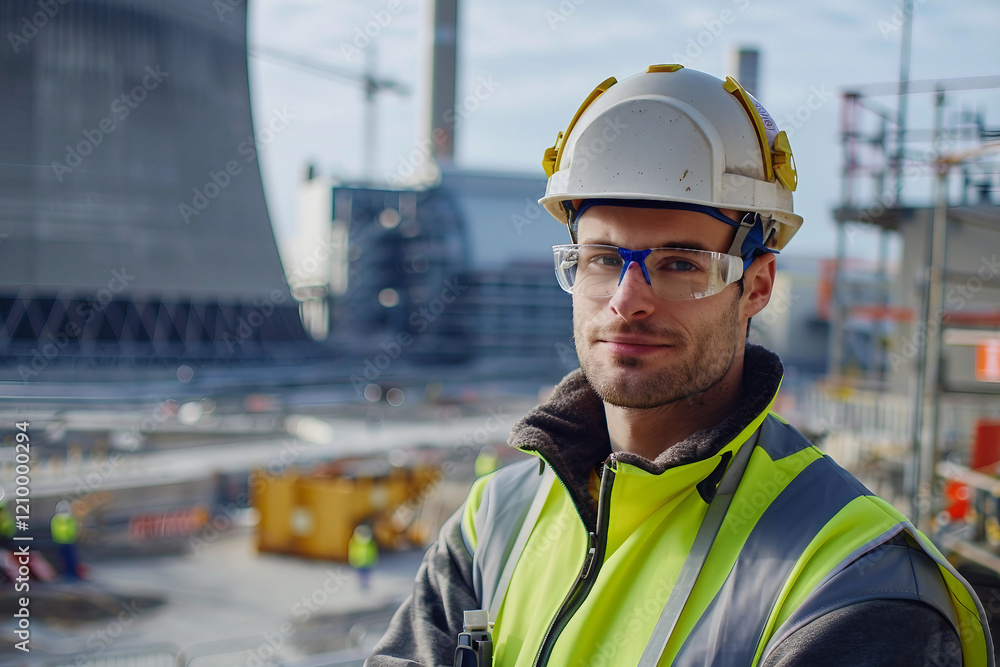 Poster engineer controling a nuclear reactor turbine in industrial setting generative ai image