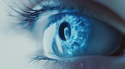A Close Up Of A Blue Eye With Digital Data