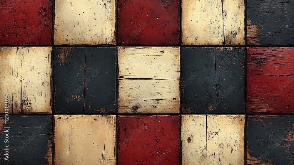 Aufkleber rustic checkerboard: a close-up shot of a rustic checkerboard pattern, showcasing the unique charact