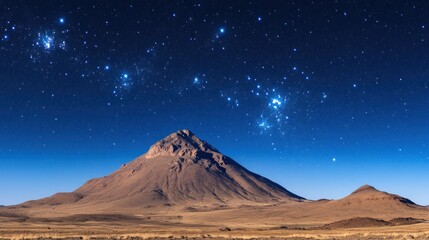 Starry night, desert mountain landscape, astronomy poster