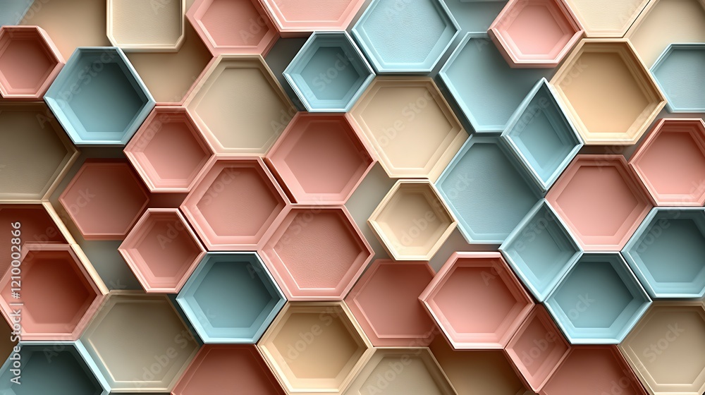 Aufkleber abstract hexagon pattern: a mesmerizing abstract pattern of pink, blue, and beige hexagons, creating