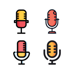 Colorful Microphone Icons Set Recording Podcast Design