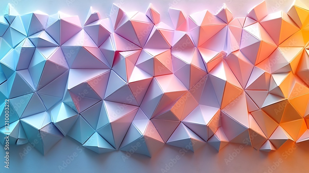 Poster abstract geometric paper art: a vibrant and dynamic composition of folded paper triangles, transitio