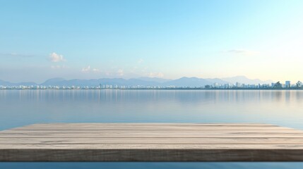 Obraz premium Serene Waterfront View with Calm Water and Distant Mountains