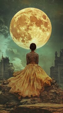 Solitude Under the Full Moon: A Dreamy Cityscape