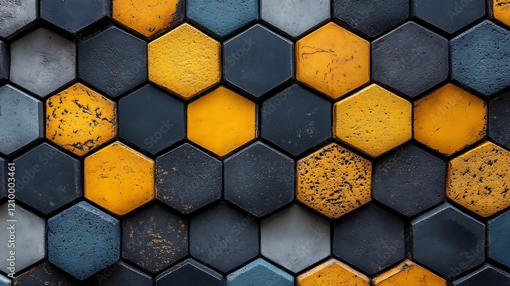Aufkleber abstract hexagon pattern: a captivating abstract pattern of hexagonal tiles in shades of gray, blue,