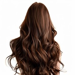 Fototapeta premium Beautiful long brown wavy hair covering back of model isolated on white background