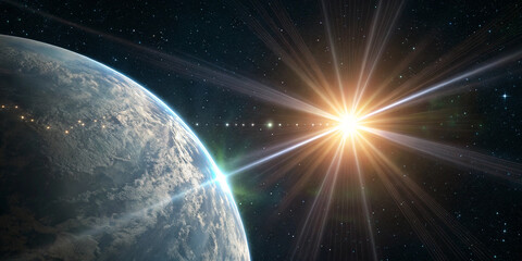 Obraz premium Dazzling Bright Star with a Shimmering Glare Illuminated by the Sun's Warmth