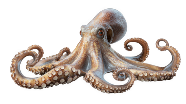 a realistic 3d rendering of an octopus showcasing its intricate textures and vibrant colors the octopus is depicted with its tentacles gracefully positioned. emphasizing its unique anatomy and fluid f
