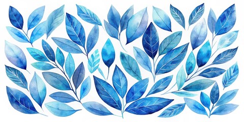 Fototapeta premium Collection of Watercolor Blue Leaves and Branches for Design Projects