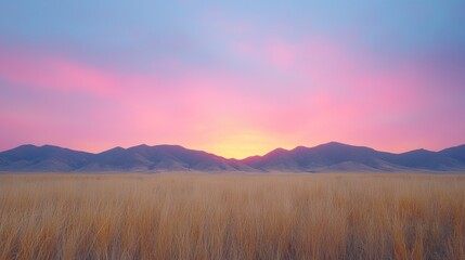 Golden sunrise over mountain range, serene landscape