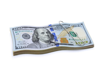 Abstract image of American dollars in distorted form isolated on white background