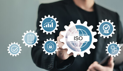 ISO standards quality control, assurance and warranty business technology concept. Businessman...