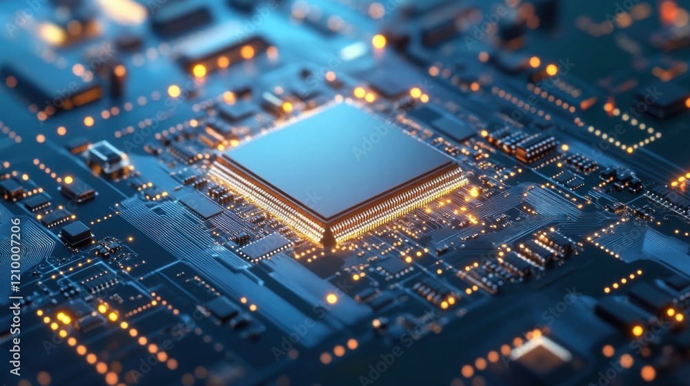 Poster a close up of a computer chip on a computer motherboard