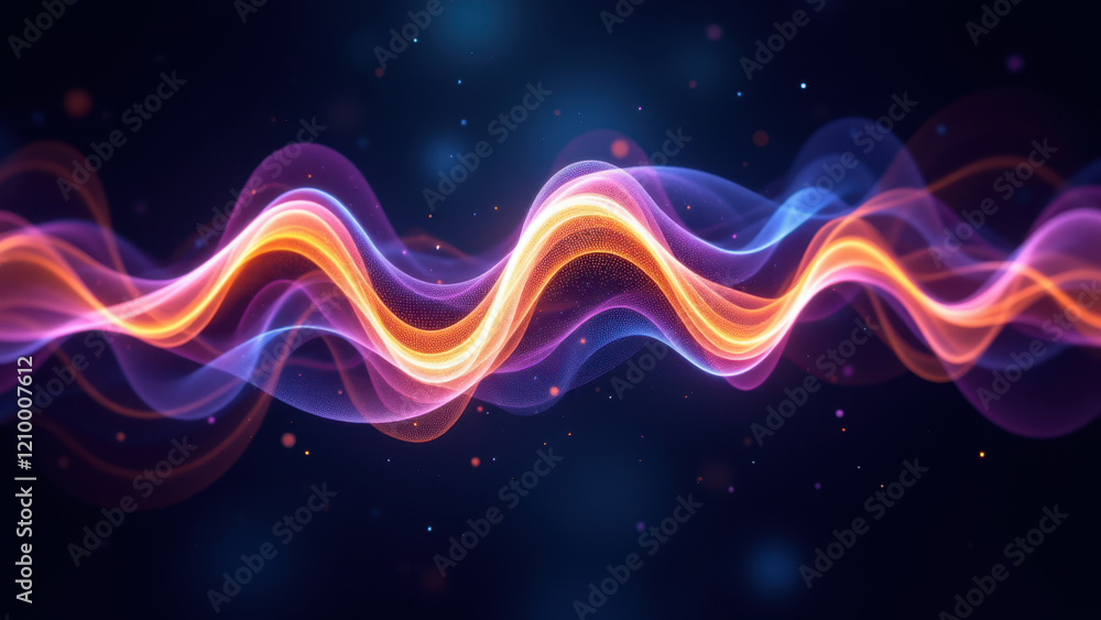 Poster animated abstract ai technology wave pattern with vibrant colors set against a dark background.