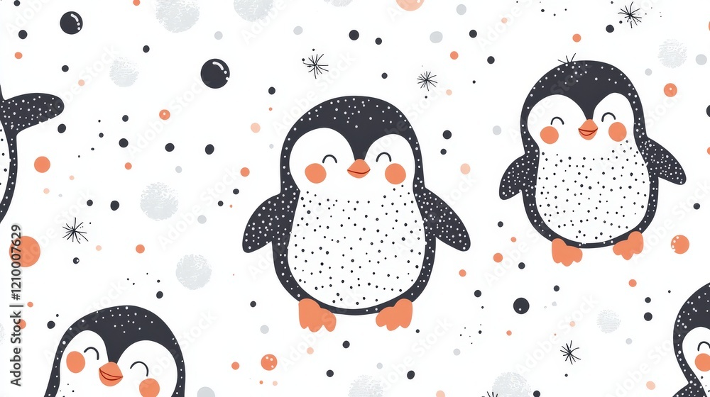 Poster cute and playful penguin illustration with simple design and fun patterns for children's themes and 