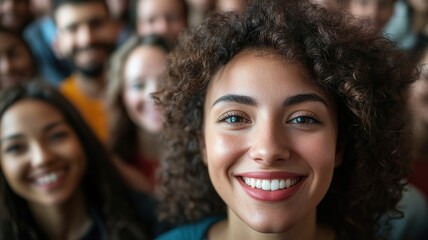 Smiling diverse people gathered, cheerful and joyful expressions