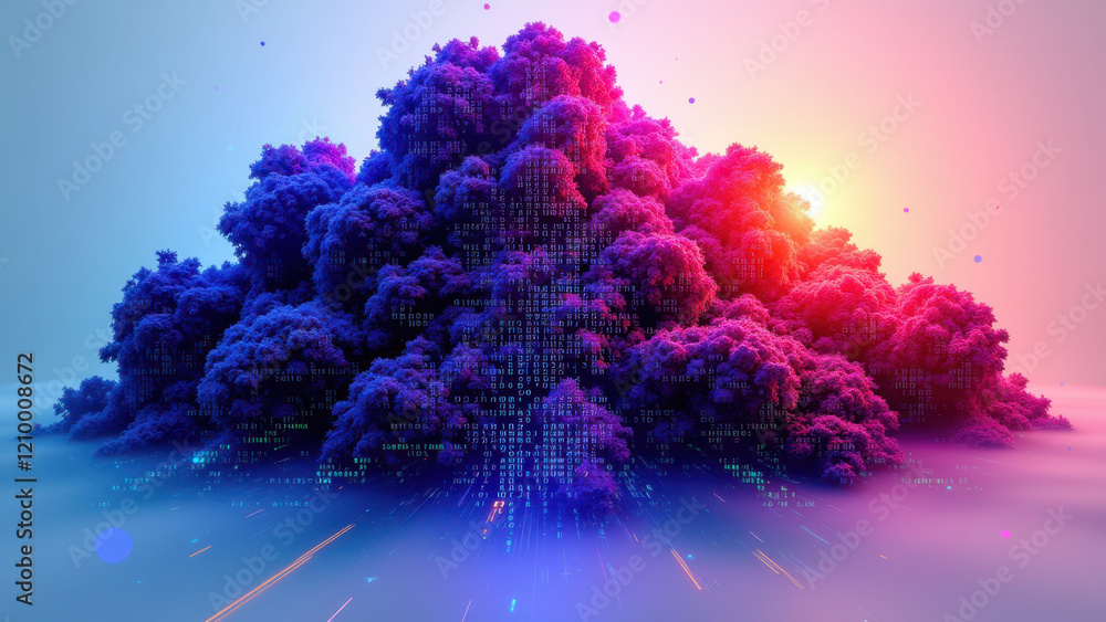 Poster a vivid and futuristic illustration featuring an abstract ai tree with flowing digital streams again