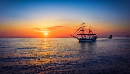 ship at sunset on the river