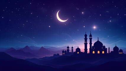 Fototapeta premium Ramadan Kareem background banner. Islamic Greeting Cards for Muslim Holidays. Ramadan banner with moon and lantern.