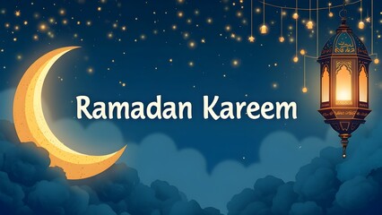 Ramadan Kareem background banner. Islamic Greeting Cards for Muslim Holidays. Ramadan banner with moon and lantern.