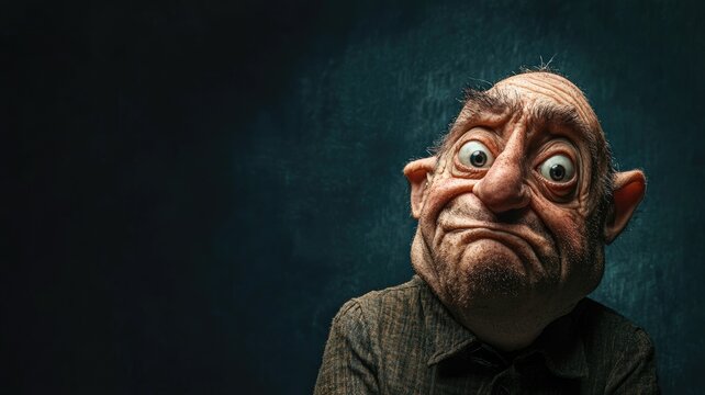 Elderly caricature of caucasian man with exaggerated expression