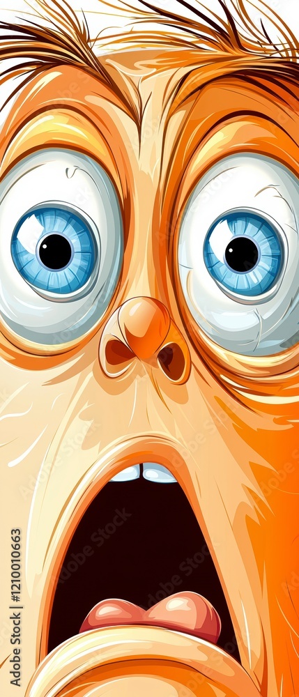 Poster surprised character expressing shock digital art colorful environment close-up view emotions in anim