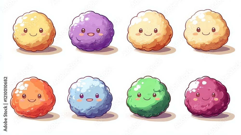 Aufkleber cute and simple illustration of round fluffy smiling clouds with various colors and expressions for 