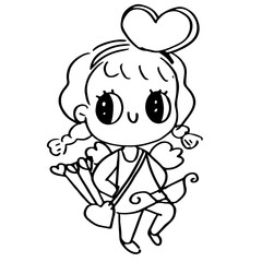 Cupid angel valentines cartoon hand drawn