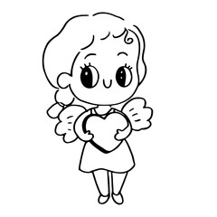 Fototapeta premium Cute angel cartoon holding heart 